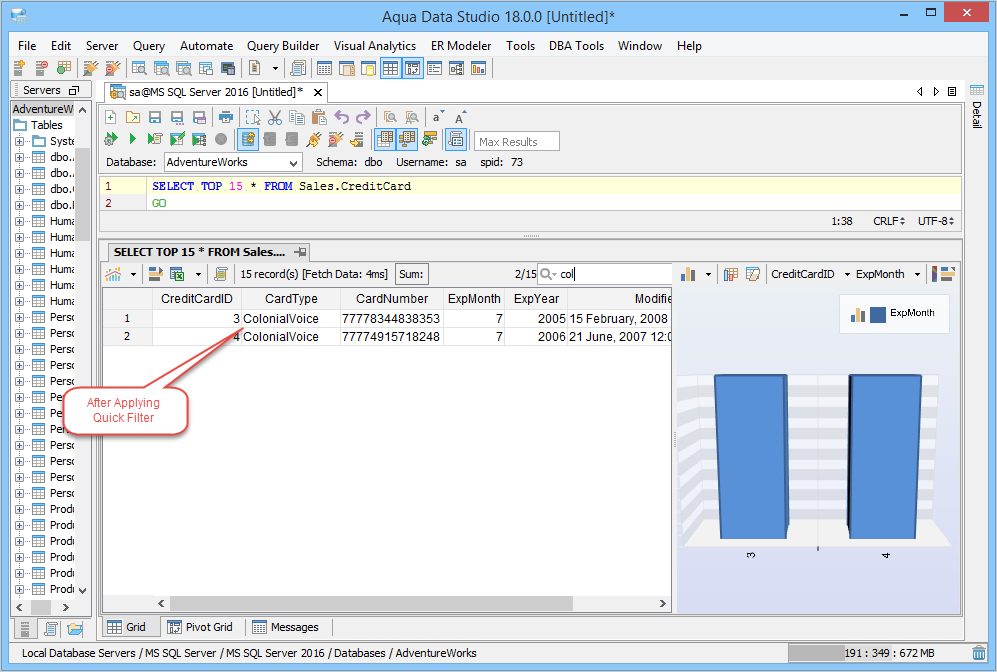 2. Typing Quickfilters results