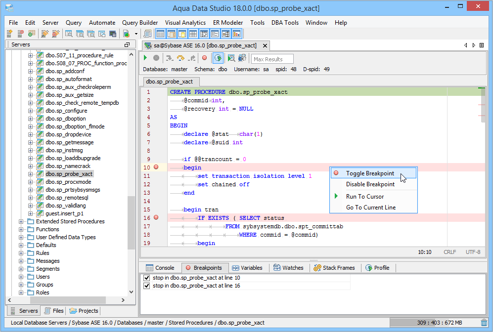 Sybase Debugger - Toggle Breakpoint