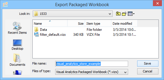 Visual Analytics - Export Packaged Workbook - Name File