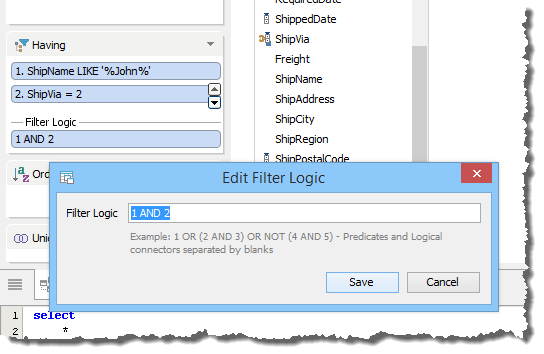 Query Builder - Custom Having Criteria Filter Logic