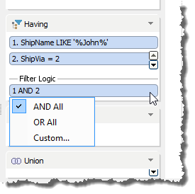 Query Builder - Modifying Having Criteria Filter Logic