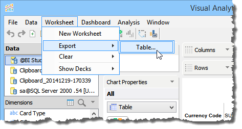 Visual Analytics - Export Table as HTML - Menu
