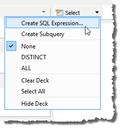 Query Builder - Select - SQL Expression Menu Choice