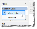 Visual Analytics - Show Hide Filter