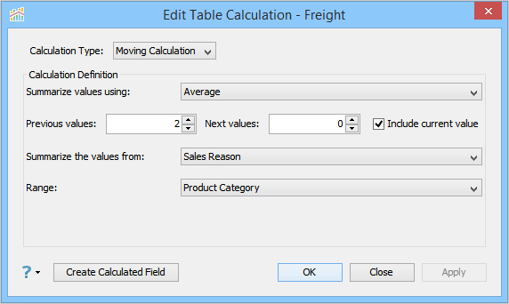 Visual Analytics - Table Calculation - Moving Calculation Settings