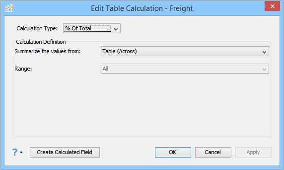 Visual Analytics - Table Calculation - Percent of Total - Table Across Settings