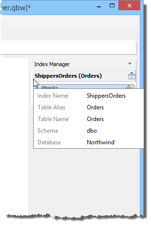 Query Builder - Index Manager - Index Name Tooltip