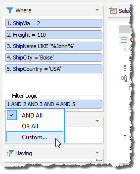 Query Builder - Custom Filter Logic