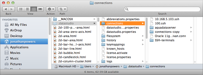 OSX Aqua Data Studio - Conenctions