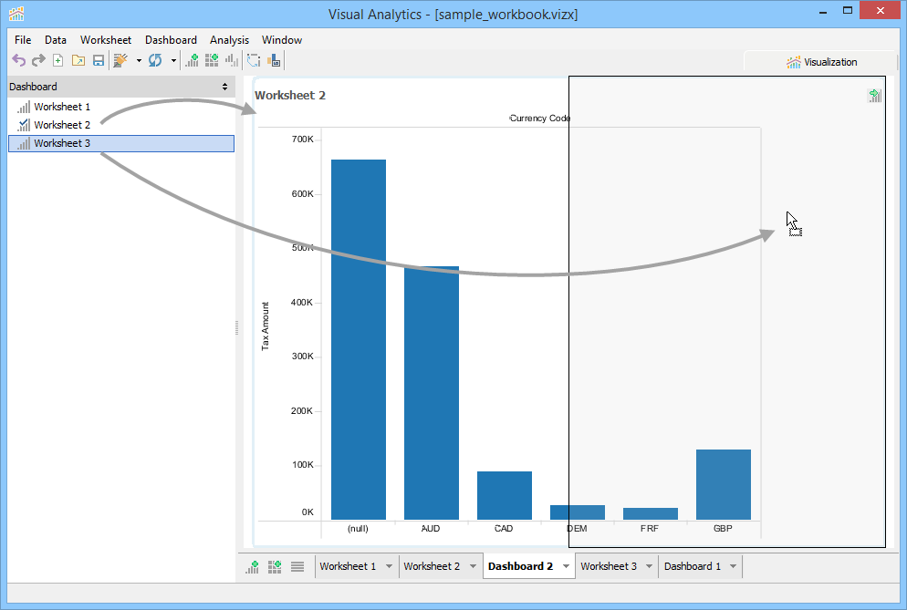 Visual Analytics - Drag in Worksheets to Dashboard