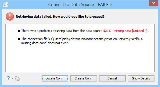 Visual Analytics - Connection to Data Source Failed