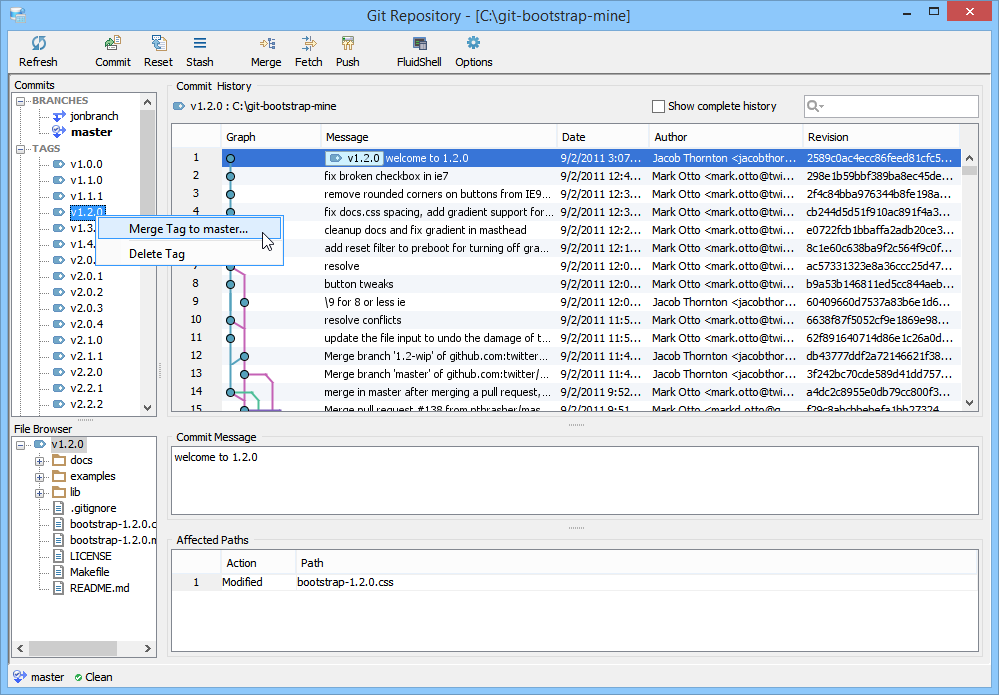 Git Client Tag Menu