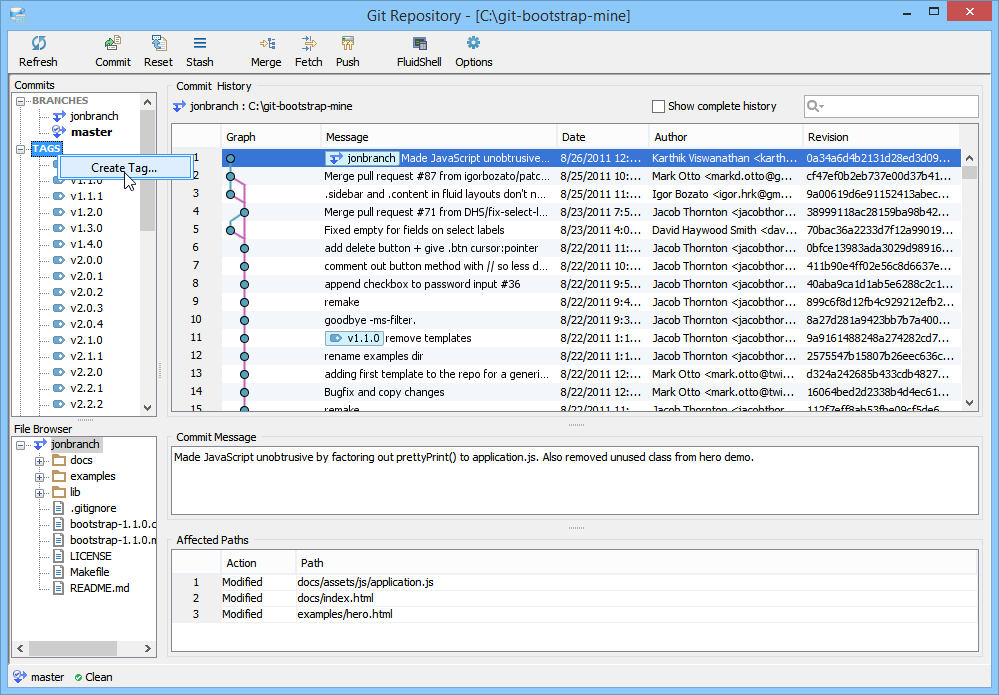 Git Client Tags Menu
