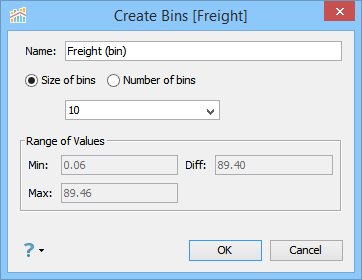 Visual Analytics - Create Bins - Dialog