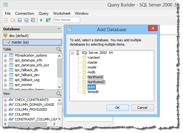 Query Builder - Add Database Dialog