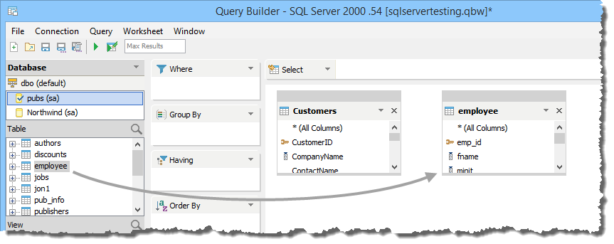Query Builder - Cross Database Query - Add Additional Table