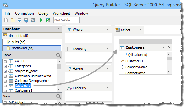 Query Builder - Cross Database Query - Add Table