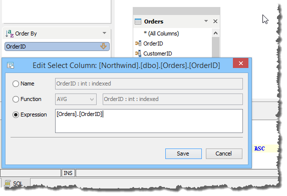 Query Builder - Order By - Custom Expression Dialog