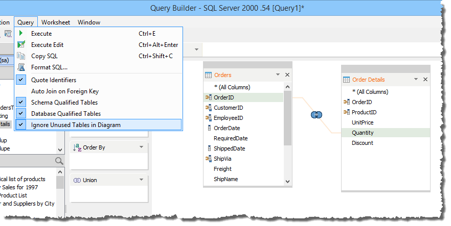 Query Builder - Query Options - Ignore Unused Tables in Diagram