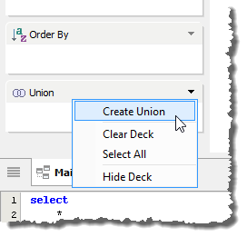 Query Builder - Union Deck - Create Union