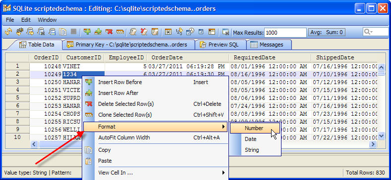 SQLite Variant Data Type - Value Type - Format Change